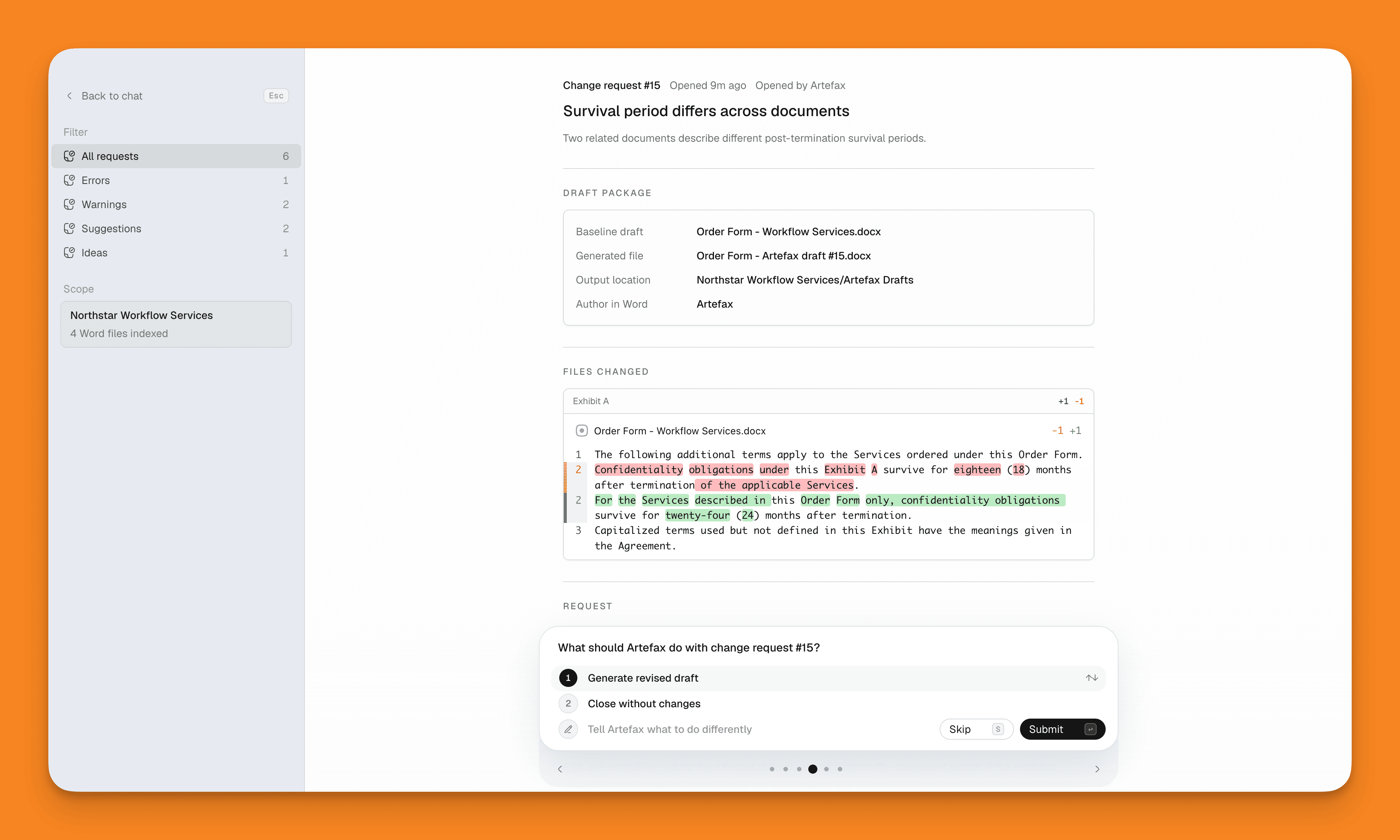 Screenshot of Artefax user interface